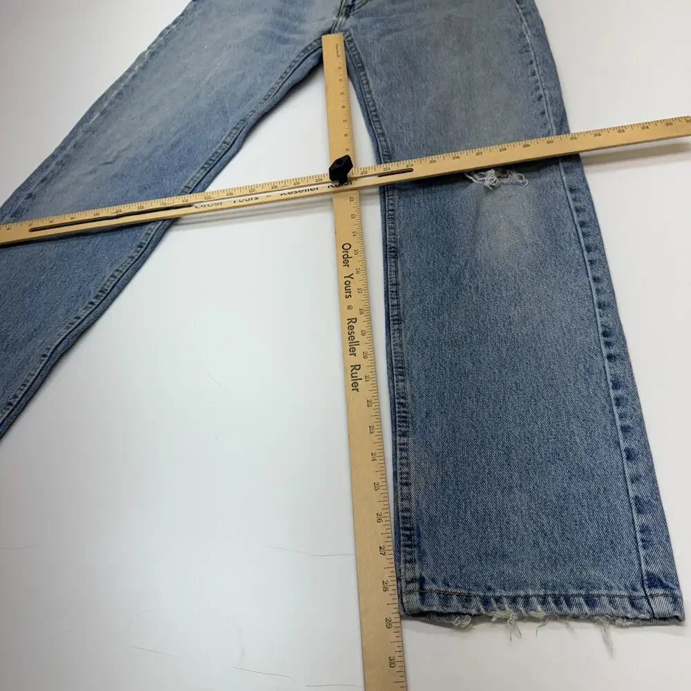 Levis Mens 505 Light Stone Wash Blue Jeans Distressed Western Grunge 32 x 32